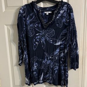Chico's Dark Blue Floral Blouse